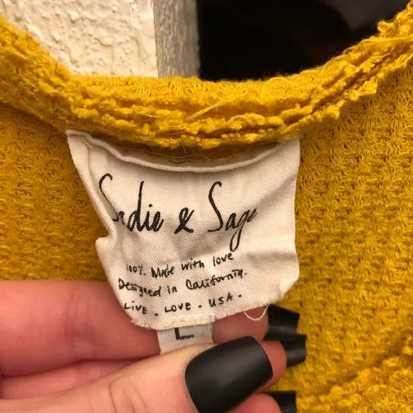 yellow waffle knit long sleeve scoop neck top - Picture 2 of 4